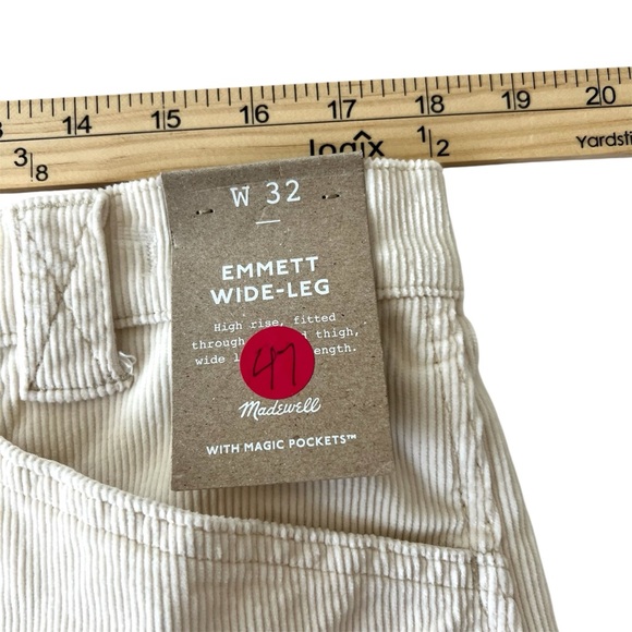 Madewell Emmett 2.0 Corduroy Wide Leg Pants High Rise Cream 32 NWT - Picture 14 of 16